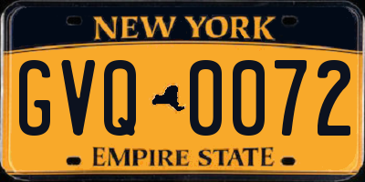 NY license plate GVQ0072
