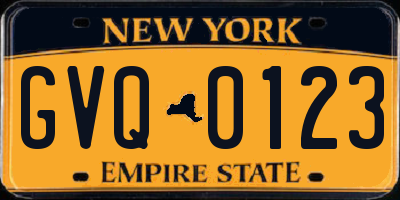 NY license plate GVQ0123