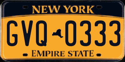 NY license plate GVQ0333