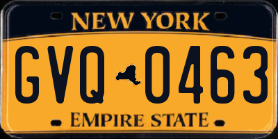 NY license plate GVQ0463