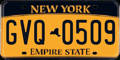 NY license plate GVQ0509