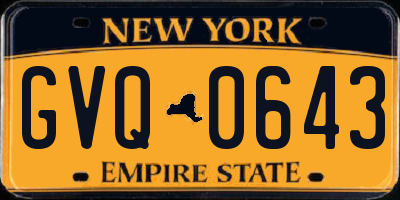 NY license plate GVQ0643