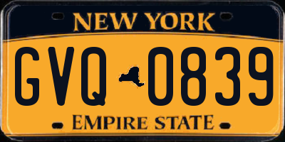NY license plate GVQ0839