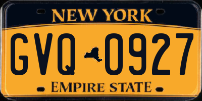 NY license plate GVQ0927