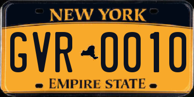 NY license plate GVR0010