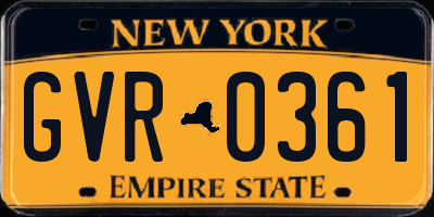 NY license plate GVR0361