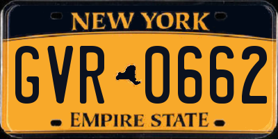 NY license plate GVR0662