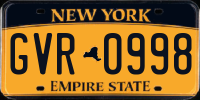 NY license plate GVR0998