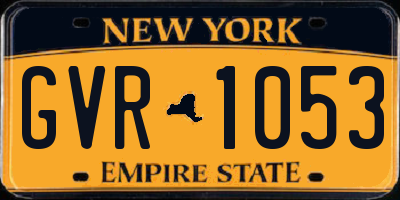 NY license plate GVR1053