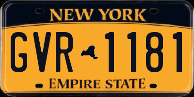 NY license plate GVR1181