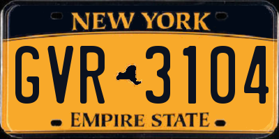 NY license plate GVR3104