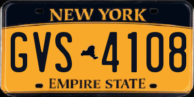 NY license plate GVS4108