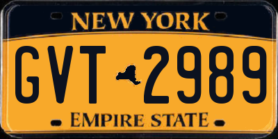 NY license plate GVT2989