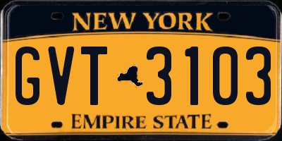 NY license plate GVT3103