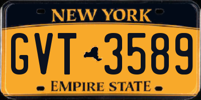 NY license plate GVT3589