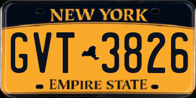 NY license plate GVT3826
