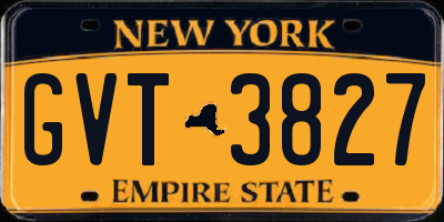 NY license plate GVT3827