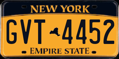 NY license plate GVT4452