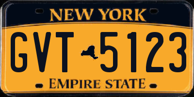 NY license plate GVT5123