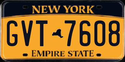NY license plate GVT7608