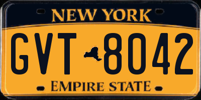 NY license plate GVT8042