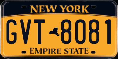NY license plate GVT8081