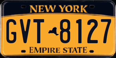 NY license plate GVT8127