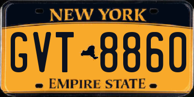 NY license plate GVT8860