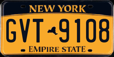NY license plate GVT9108