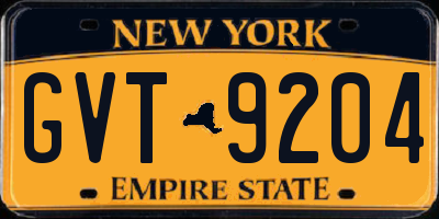 NY license plate GVT9204