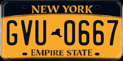 NY license plate GVU0667