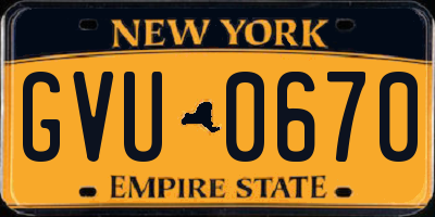NY license plate GVU0670