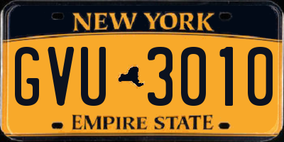 NY license plate GVU3010