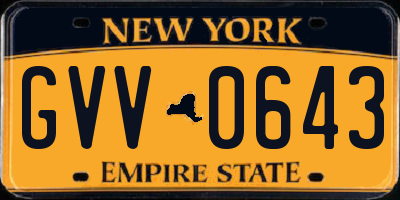 NY license plate GVV0643
