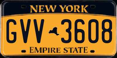 NY license plate GVV3608