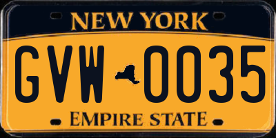 NY license plate GVW0035