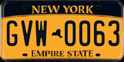 NY license plate GVW0063