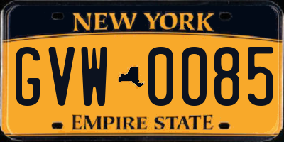 NY license plate GVW0085