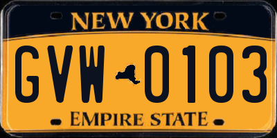 NY license plate GVW0103