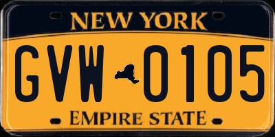 NY license plate GVW0105