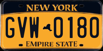 NY license plate GVW0180