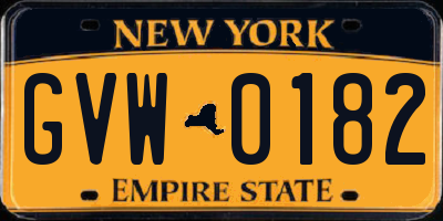 NY license plate GVW0182