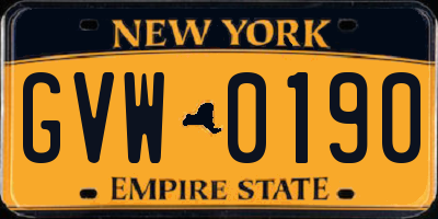 NY license plate GVW0190