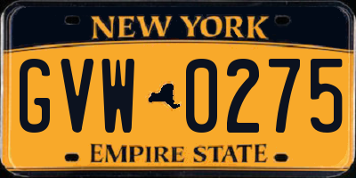 NY license plate GVW0275