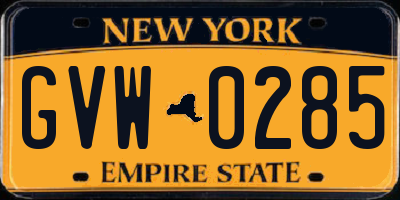 NY license plate GVW0285