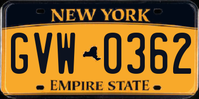 NY license plate GVW0362