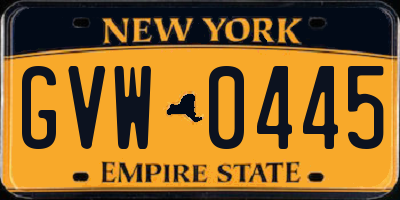 NY license plate GVW0445
