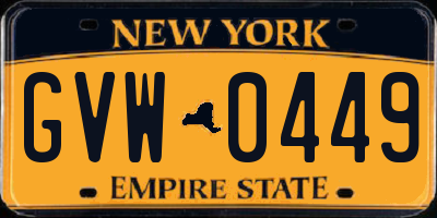 NY license plate GVW0449