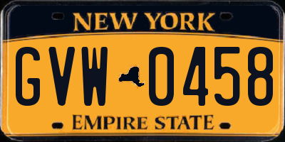 NY license plate GVW0458