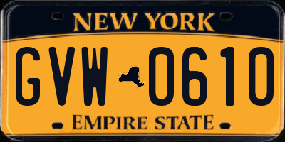 NY license plate GVW0610